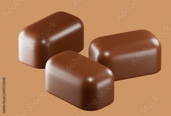 Obraz Chocolate bar with caramel filling. Isolated on background. 3d illustration.