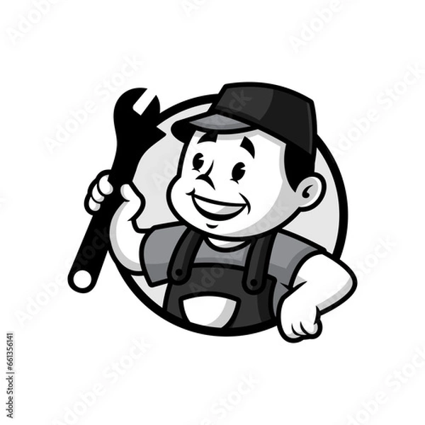 Obraz handyman holding a wrench badge version.