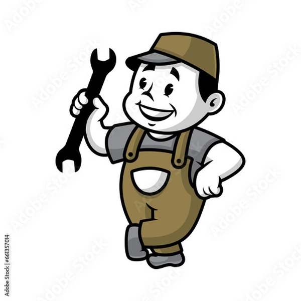 Obraz handyman holding a double wrench.