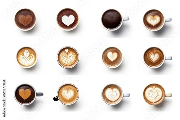 Fototapeta coffee cup assortment, top view