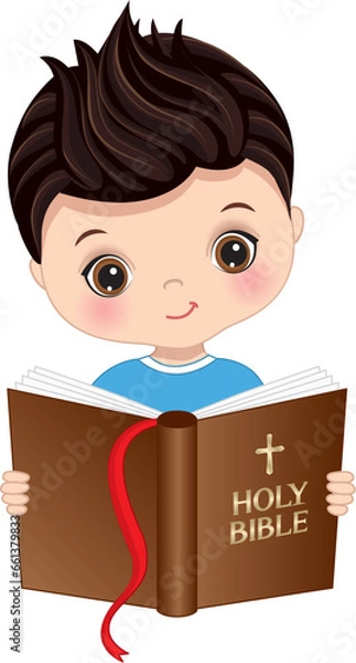 Obraz Vector Cute Little Boy Studying Bible