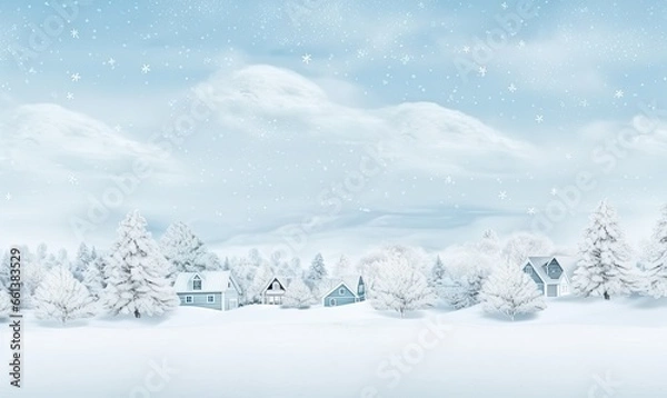 Fototapeta Winter Scenery With Snow-covered Trees. Christmas background. Generative AI