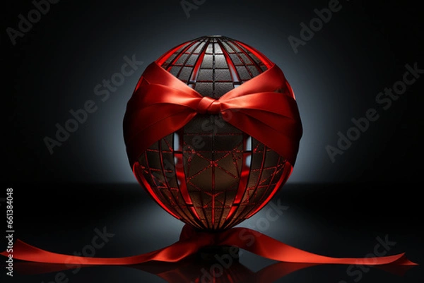 Fototapeta Black and Red globe with red ribbons for World AIDS day