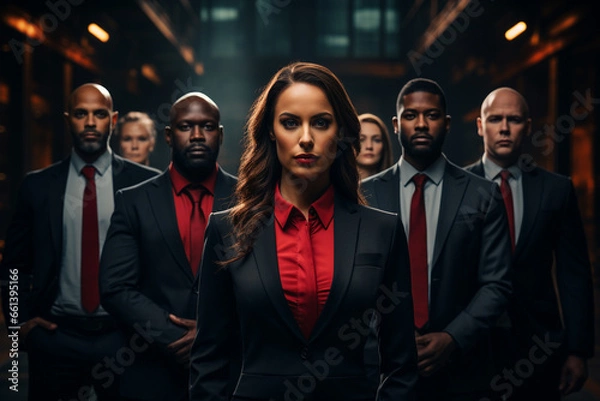 Fototapeta Essence of diversity and teamwork in the banking sector with a multicultural group of professionals on International Day of Banks (04th December)