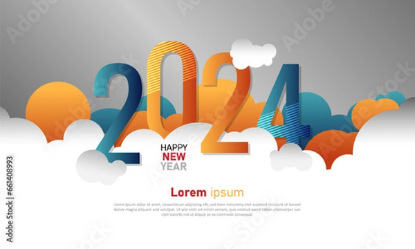 Fototapeta 2024 Happy New Year colorful gradient design. Template design for poster, banner, web. Vector illustration
