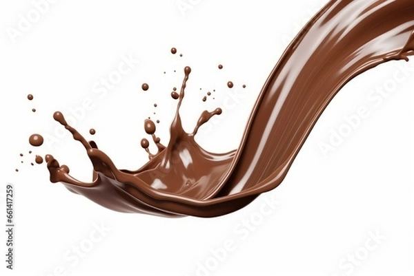 Fototapeta chocolate splash and pouring,isolated on white background, Include clipping path. 3d illustration, Generative AI