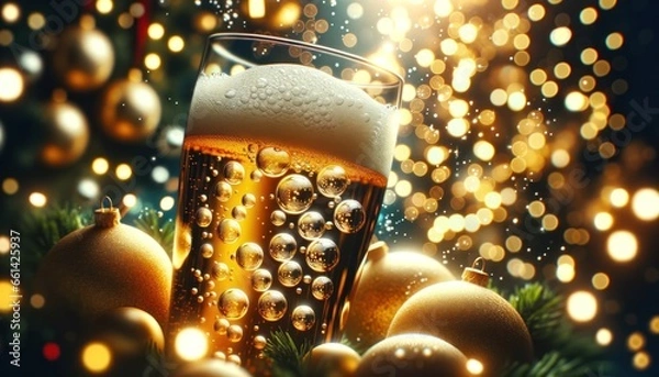 Obraz Glowing Beer Bubbles with Festive Christmas Decor
