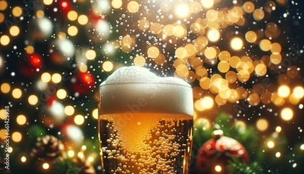 Obraz Glowing Beer Bubbles with Festive Christmas Decor