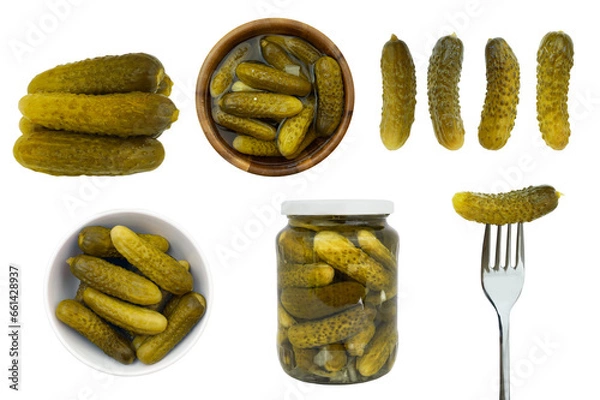 Fototapeta Pickled gherkins, marinated cucumbers isolated on white background