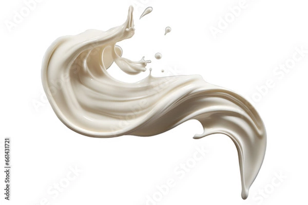 Fototapeta twisted milk or coconut milk splash isolated on a transparent background, creamy Yogurt or white paint wave swirl splashing clipart PNG, liquid splash