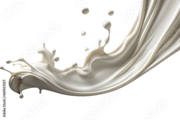 Fototapeta Milk splash isolated on a transparent background, coconut milk, or white paint splashing image clipart PNG