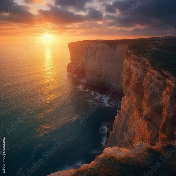 Fototapeta Beautiful seascape with rocks and sunset. 3d rendering