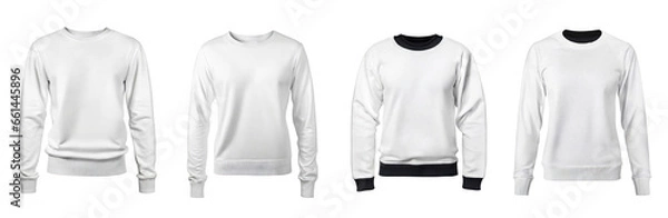 Fototapeta Collection of blank white sweatshirt templates. Pullovers with long sleeves, mockups for design and print, isolated on a transparent background with clipping path.