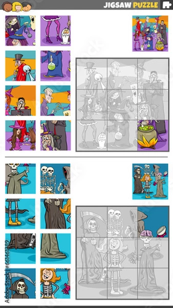 Fototapeta jigsaw puzzle activities set with fantasy characters