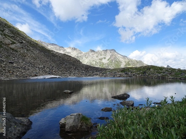 Obraz lake in the mountains, reflection, snow