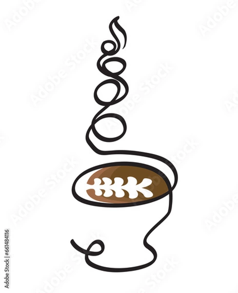 Fototapeta One line drawing of a cup of hot latte.
One continuous line drawing of hot coffee.