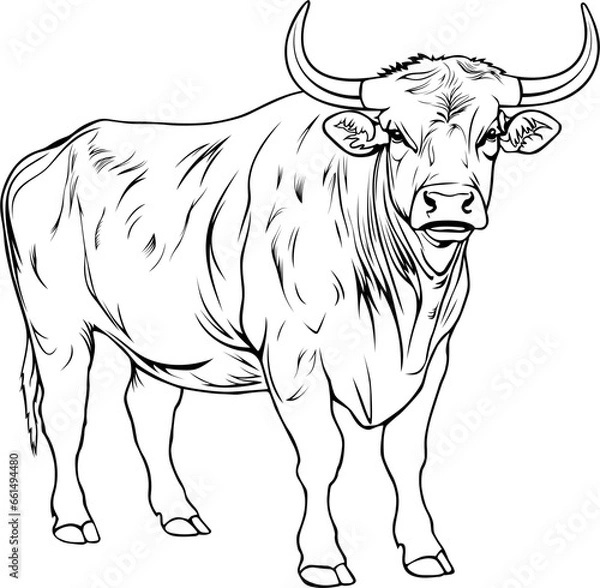 Obraz Bull Hand Drawn Realistic Detailed Coloring Book Animal Illustrations