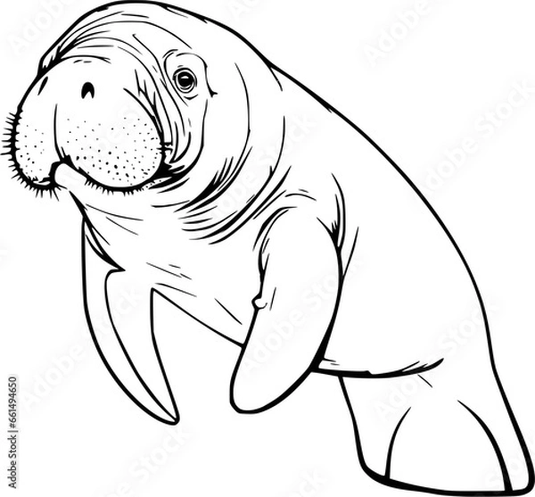Obraz Manatee Hand Drawn Realistic Detailed Coloring Book Animal Illustrations