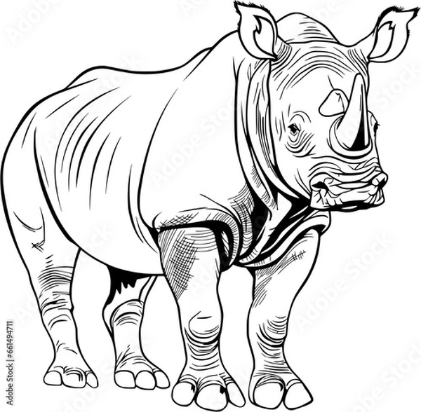 Obraz Rhinoceros Hand Drawn Realistic Detailed Coloring Book Animal Illustrations