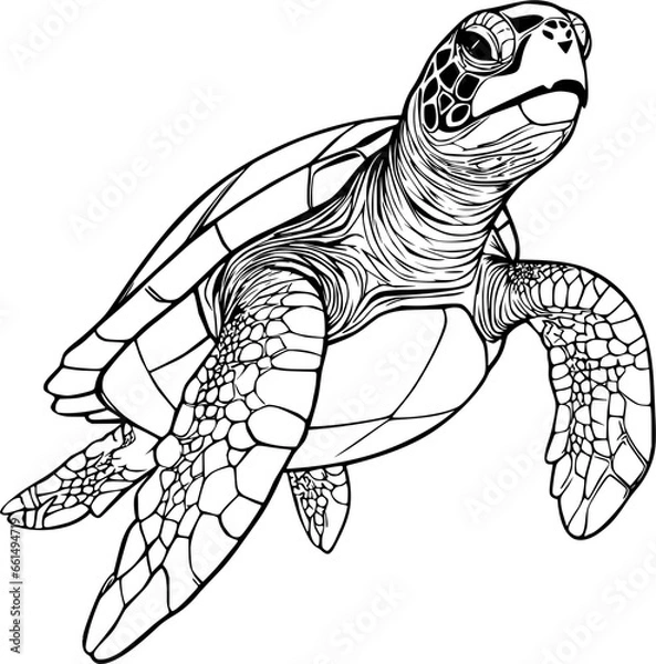 Obraz Sea Turtle Hand Drawn Realistic Detailed Coloring Book Animal Illustrations
