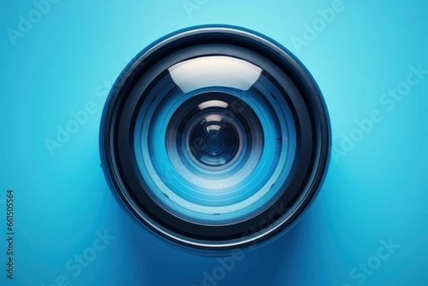 Fototapeta Engraved Camera lens blue. Digital media. Generate Ai