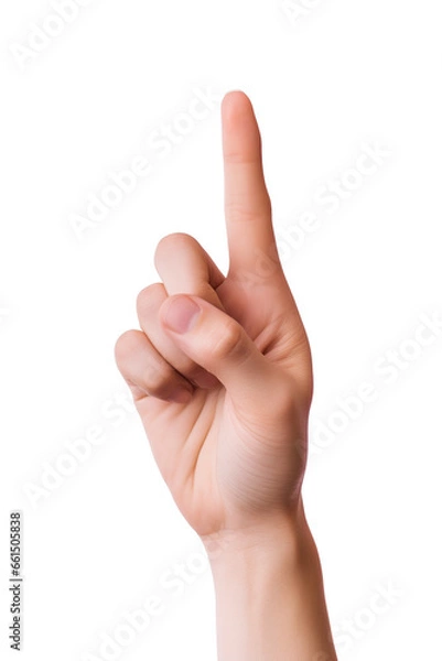 Fototapeta A child's hand pointing, touching, pressing, or counting isolated on a white background PNG