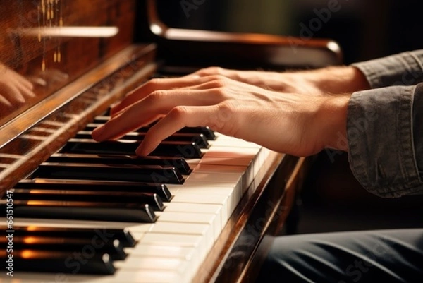 Fototapeta Swift Hands playing piano. Man concert. Generate Ai