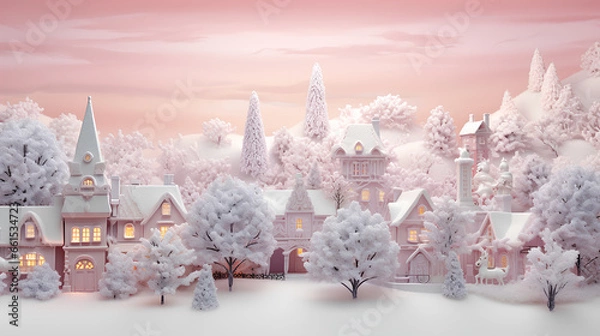 Obraz knitted style 3d illustration of a house in winter with soft pastel color 