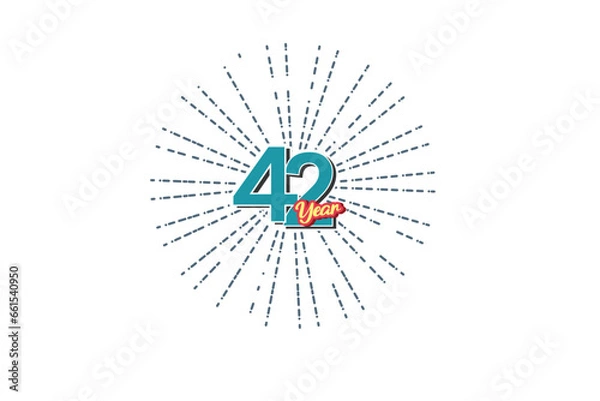 Fototapeta 42th, 42 years, 42 year anniversary year anniversary blue color number with line behind on white background for card, wallpaper, greeting card, poster-vector