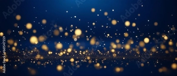 Fototapeta Abstract background with gold stars, particles and sparkling on navy blue. Christmas Golden light