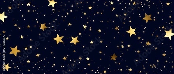 Fototapeta Abstract background with gold stars, particles and sparkling on navy blue. Christmas Golden light