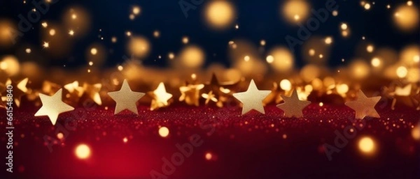 Fototapeta Abstract background with gold stars, particles and sparkling on navy blue. Christmas Golden light
