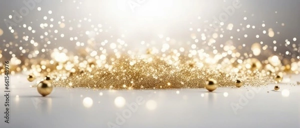 Obraz abstract background with silver and gold particle. Christmas Golden light shine particles bokeh on white background