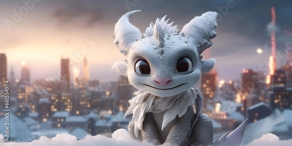 Fototapeta "Icy Discovery: Baby Dinosaur's Winter Realm" | Background Design | AI Generated Artwork