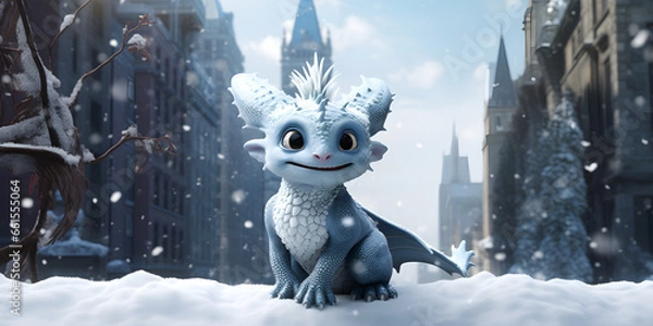 Obraz "Icy Discovery: Baby Dinosaur's Winter Realm" | Background Design | AI Generated Artwork