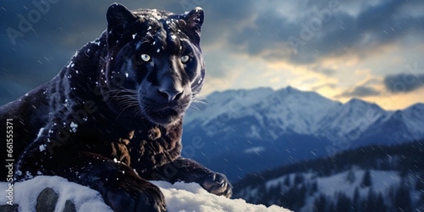 Obraz Silent Majesty: Black Panther in the Winter's Embrace" | Background Design | Generative AI Artwork