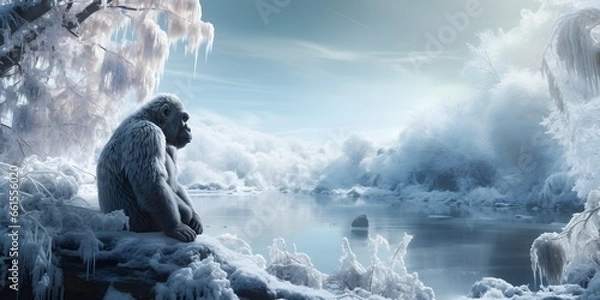 Obraz "Frosty Strength: Gorilla in a Winter Wonderland" | Background Design | Generative AI Artwork