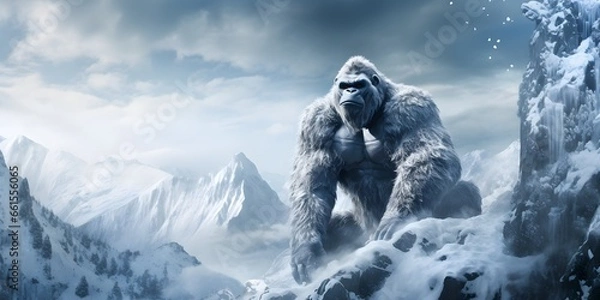 Obraz "Frosty Strength: Gorilla in a Winter Wonderland" | Background Design | Generative AI Artwork