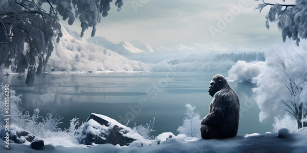 Obraz "Frosty Strength: Gorilla in a Winter Wonderland" | Background Design | Generative AI Artwork