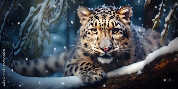 Obraz "Leopard's Wintry Camouflage: A Snowy Serenity" | Background Design | AI Generated Artwork