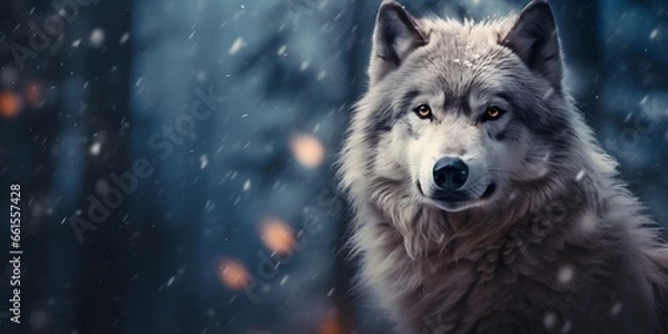 Obraz "Snowy Solitude: The Lone Wolf's Winter Domain" | Background Design | AI Generated Artwork