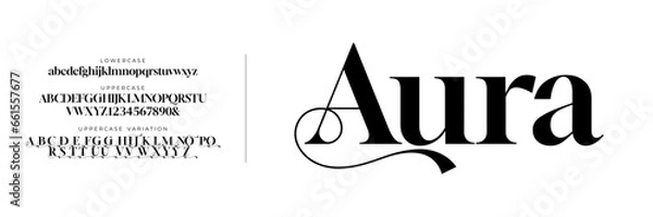 Fototapeta Elegant Font Uppercase Lowercase Number And Ampersand. Classic Lettering Minimal Fashion Designs. Typography modern serif fonts regular decorative vintage concept. vector illustration