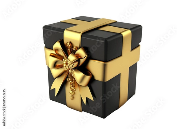Fototapeta black gift box with golden ribbon