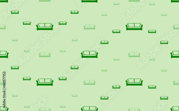 Fototapeta Seamless pattern of large and small green sofa icons. The elements are arranged in a wavy. Vector illustration on light green background