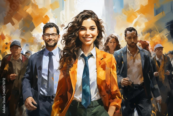 Fototapeta Essence of diversity and teamwork in the banking sector with a multicultural group of professionals on International Day of Banks