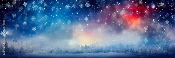 Fototapeta background with falling snowflakes against a wintry sky, conveying a serene and snowy atmosphere.