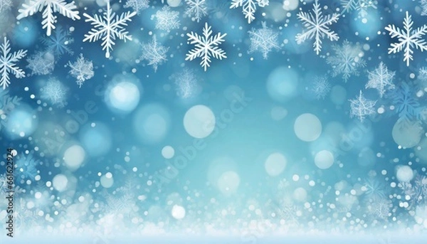Obraz Winter year with snowflakes with place for text. Banner, screensaver and greeting card, boke