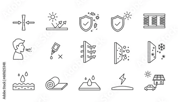 Fototapeta set of icons fabric properties