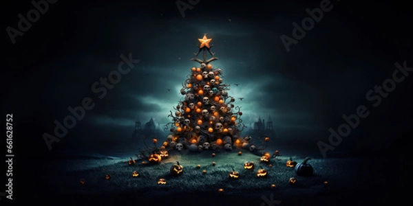 Fototapeta Halloween skull christmas tree
