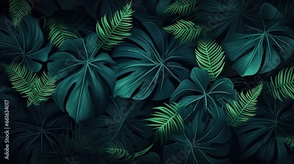 Obraz green tropical leaves background - generative ai